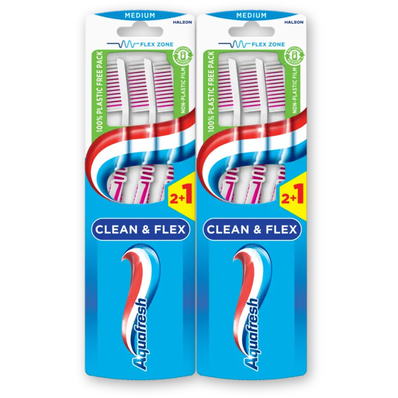 Aquafresh Clean & flex medium tandenborstel 2-pack