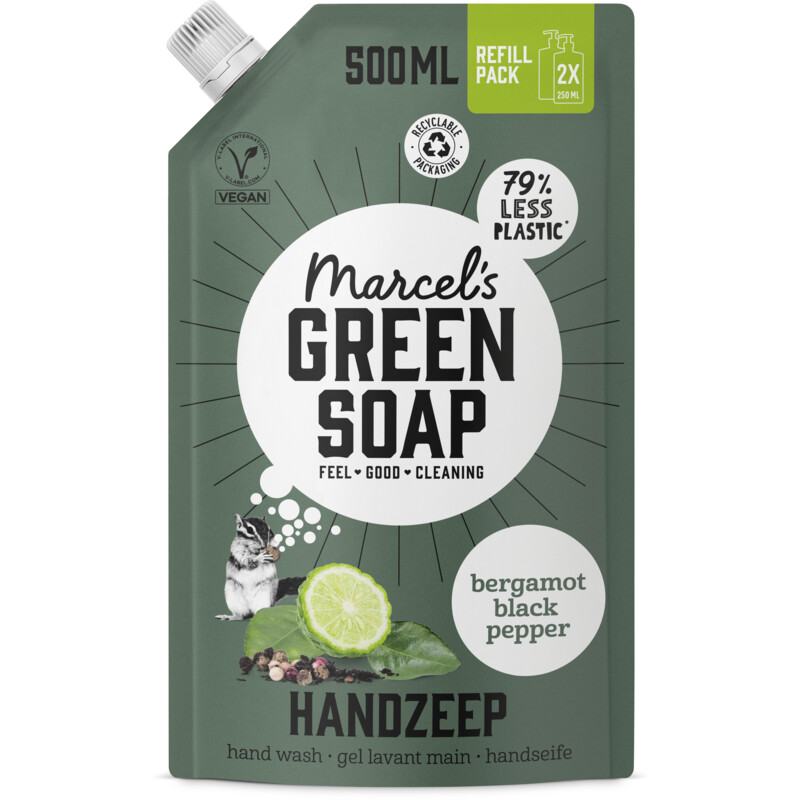 Marcel's Green Soap Handzeep bergamot black pepper refill