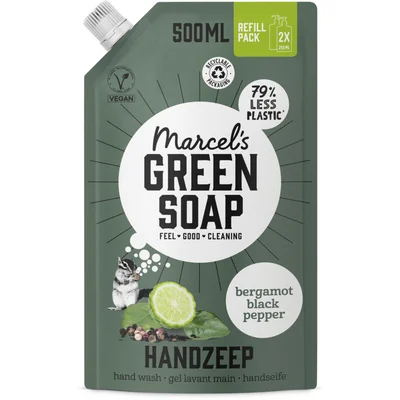 Marcel's Green Soap Handzeep bergamot black pepper refill