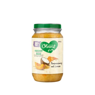 Olvarit Pompoen curry met linzen 8m+