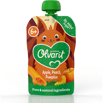 Olvarit Knijpfruit apple, peach, pumpkin 6m+