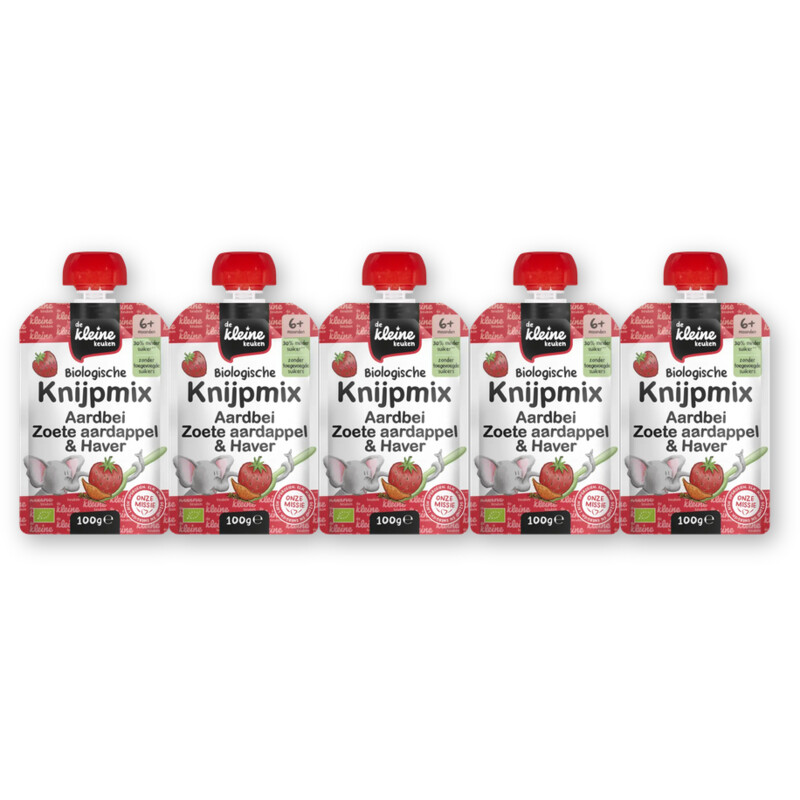 De Kleine Keuken Knijpmix Aardbei & zoete aardappel 5pack