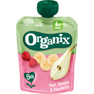 Organix Knijpfruit pear, banana & raspberry 4m+