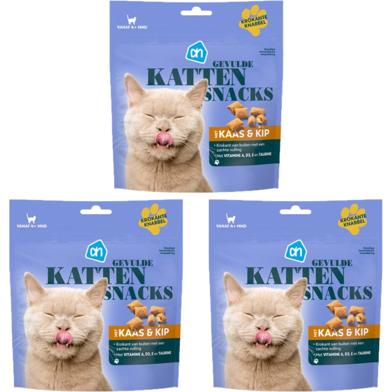 AH Gevulde kattensnacks kaas & kip 3-pack