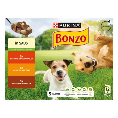 Bonzo Maaltijdzakjes in saus rund, kip, lam
