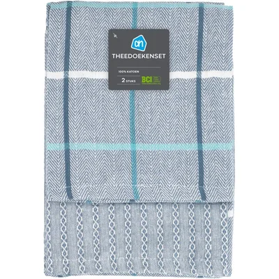 AH Theedoek blauw set van 2