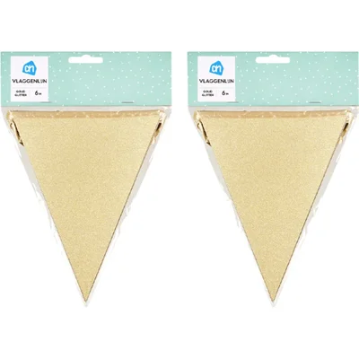 AH Glitter vlaggenlijn goud 6mtr 2-pack