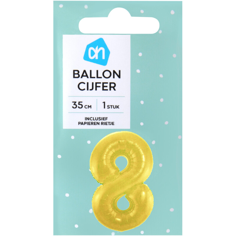 AH Folieballon nr 8 goud 36cm