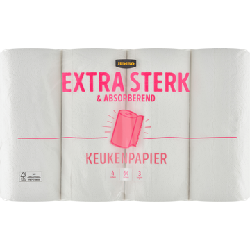 Jumbo Keukenpapier Extra Sterk & Absorberend 3 Lagen 4 Rollen