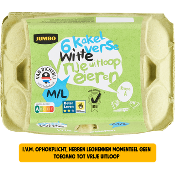 Jumbo Kakel Verse Witte Vrije Uitloop Eieren M/L 6 Stuks