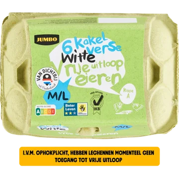 Jumbo Kakel Verse Witte Vrije Uitloop Eieren M/L 6 Stuks
