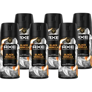 AXE Fine Fragrance Collection Premium Deodorant Bodyspray Black Vanilla 150 ml x 6 stuks