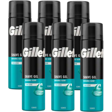 Gillette Classic Sensitive Scheergel, 6 x 200ml