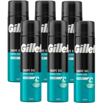 Gillette Classic Sensitive Scheergel, 6 x 200ml