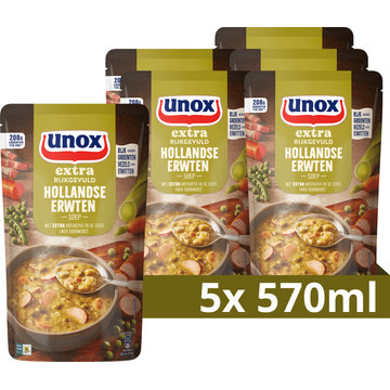 Unox Extra Rijkgevuld Soep In Zak Hollandse Erwten - 5 x 570 ml