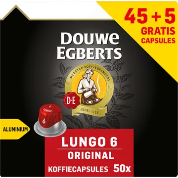 Douwe Egberts Lungo 6 Original Gemalen Koffie 45 + 5 Capsules Gratis 260 g