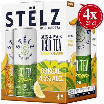 Stelz Hard Iced Tea Lemon & Mango 4x250ML