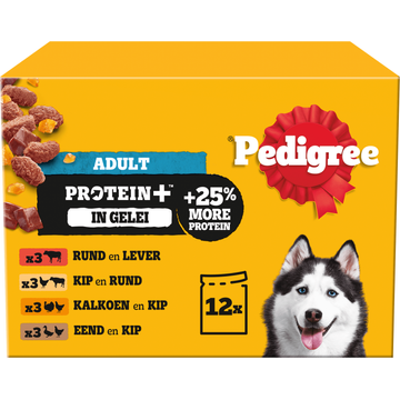 Pedigree Adult Maaltijdzakjes - Proteïne+ Selectie in gelei - Hondenvoer - 12 x 85 g