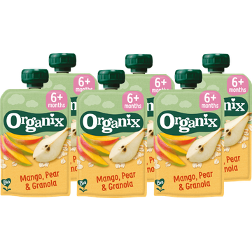 6 x Organix Knijpfruit Mango, peer & granola 6mnd