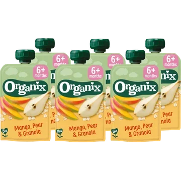6 x Organix Knijpfruit Mango, peer & granola 6mnd