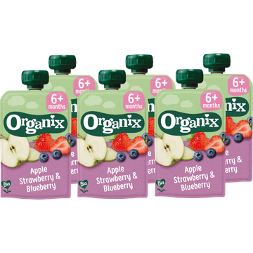 6 x Organix Knijpfruit Appel, Aardbei & Bosbes 6+m