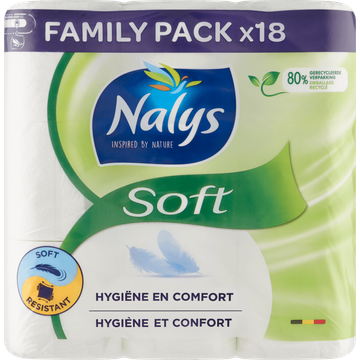 Nalys Soft Toiletpapier 2-Laags Family Pack 18 Rollen