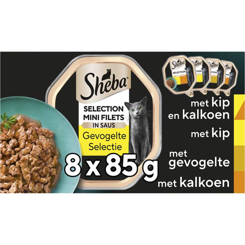 Sheba kattenvoer Mini Filets - Adult -  Natvoer - Gevogelte in Saus - kuipjes 8 x 85g
