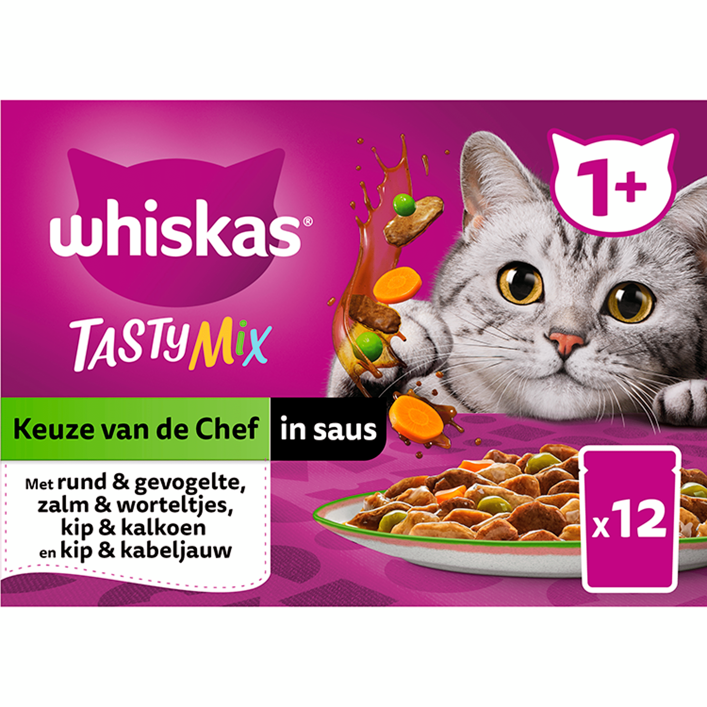 Whiskas 1+ Kattenvoer- Tasty Mix - Keuze van de Chef in saus - maaltijdzakjes 12x85g