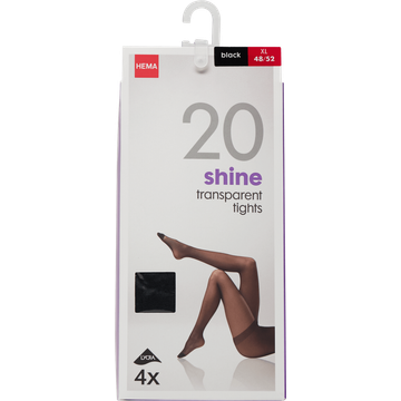 HEMA Panty Shine Transparent 20 Denier Zwart Maat XL 48/52 4 Stuks