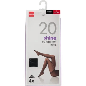 HEMA Panty Shine Transparent 20 Denier Zwart Maat XL 48/52 4 Stuks