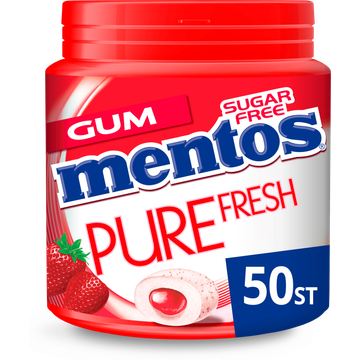 Mentos Gum Pure Fresh Aardbei Suikervrij Pot 50 stuks