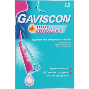 Gaviscon Duo zakjes pepermuntpoeder bij brandend maagzuur, 12 stuks