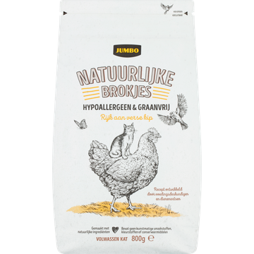 Jumbo Natuurlijke Brokjes Katten Hypoallergeen & Graanvrij 800g - Rijk aan Kip