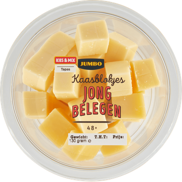 Jumbo Kaasblokjes Jong Belegen 48+ 130 g