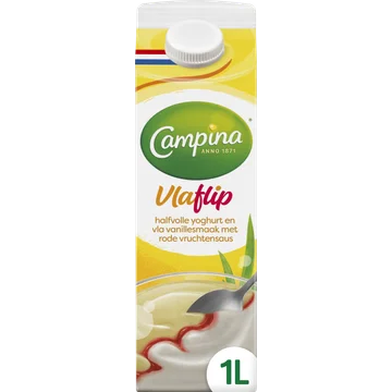 Campina Vlaflip Halfvolle Yoghurt en Vla Vanillesmaak met Rode Vruchtensaus 1 L