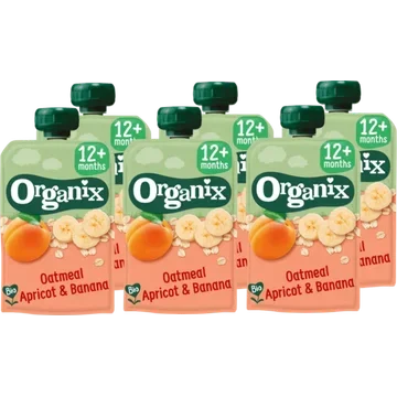 6 x Organix Knijpfruit Havermout, abrikoos & banaan 12mnd