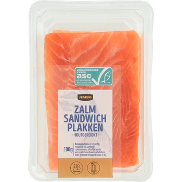 Jumbo Zalm Sandwich Plakken Houtgerookt 100G