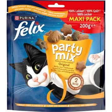 FELIX® Party Mix Original met Kip-, Lever- & Kalkoensmaak - Kattensnacks - 200g