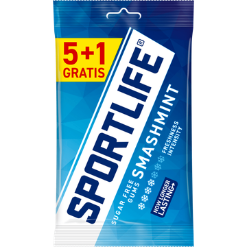 Sportlife Smashmint Suikervrije kauwgom  5+1 Gratis 6 x 18 g