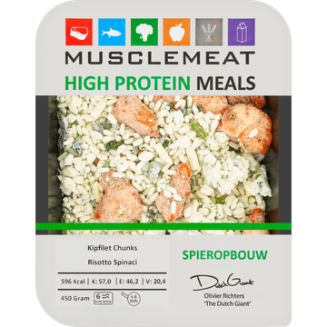Muscle Meat High Protein Meals Kipfilet Chunks Risotto Spinaci Spieropbouw 450 g