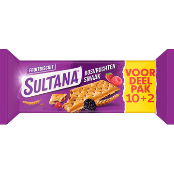 Sultana FruitBiscuit Bosvruchten Smaak Voordeelpak Promo Pack 10 + 2 Stuks 523 g 