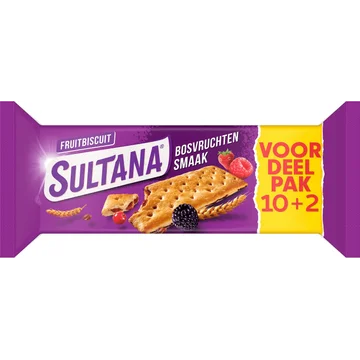 Sultana FruitBiscuit Bosvruchten Smaak Voordeelpak Promo Pack 10 + 2 Stuks 523 g 