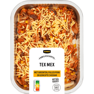 Jumbo Familieschotel Tex Mex met Groenten, Pulled Pork en Cheddar 900 g