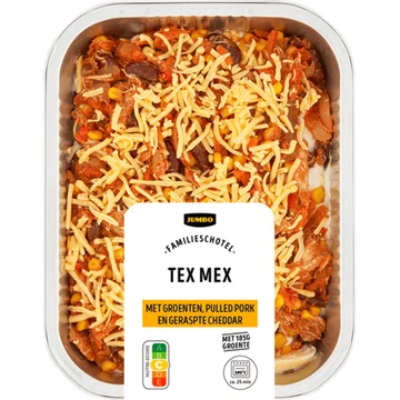 Jumbo Familieschotel Tex Mex met Groenten, Pulled Pork en Cheddar 900 g