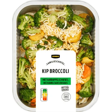 Jumbo Familieschotel Kip Broccoli met Aardappelschijfjes, Bechamelsaus en Kaas 900 g