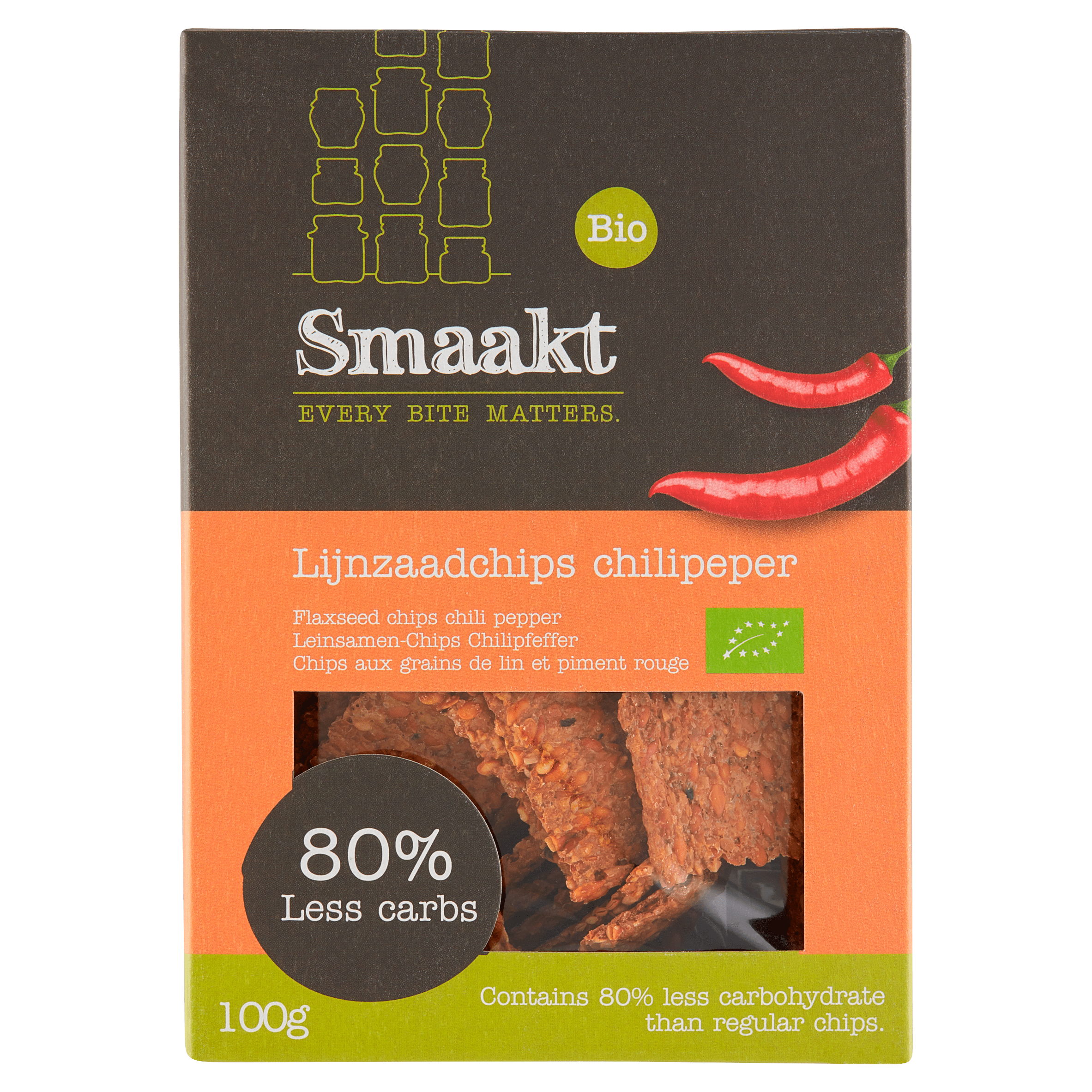 Smaakt Bio Lijnzaadchips Chilipeper 100 g