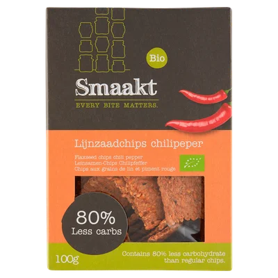 Smaakt Bio Lijnzaadchips Chilipeper 100 g