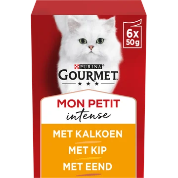 PURINA® Gourmet® Mon Petit Intense Fijne stukjes met Kalkoen, met Kip, met Eend 6x50g natvoer