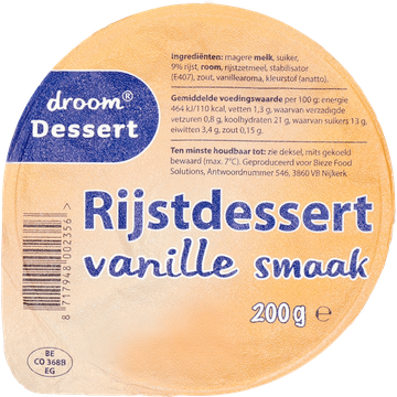 Droom Rijstdessert Vanille Smaak 200 g