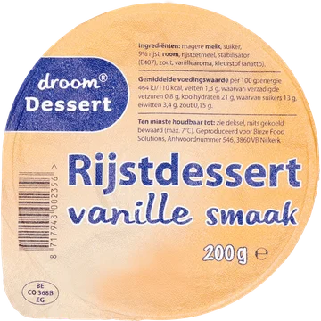 Droom Rijstdessert Vanille Smaak 200 g